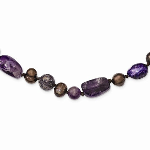 Sterling Silver Amethyst, Lepidolite & FW Cultured Pearl Necklace