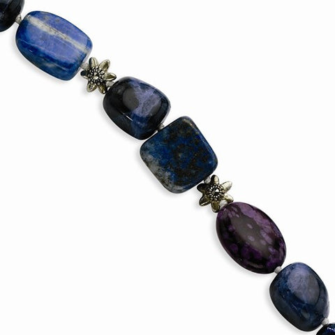 Sterling Silver Lapis Lepidolite Chrysocolla Fw Cultured Pearl Bracelet