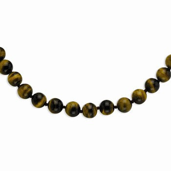 Sterling Silver Smooth Beaded Tiger Eye Necklace