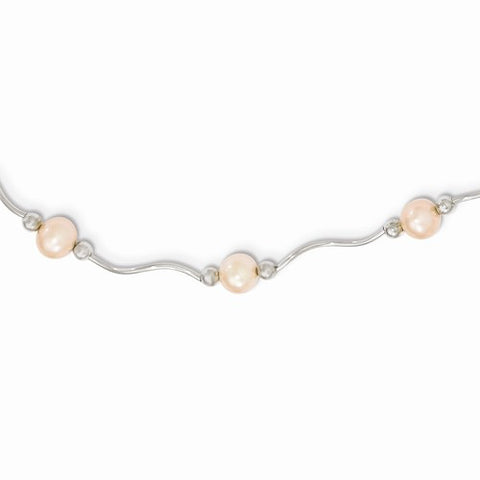 Sterling Silver Pink Freshwater Cultured Pearl Necklace