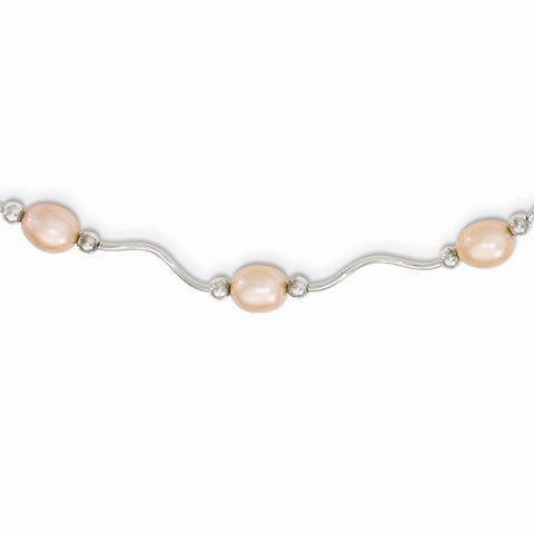 Sterling Silver Pink Freshwater Cultured Pearl Necklace