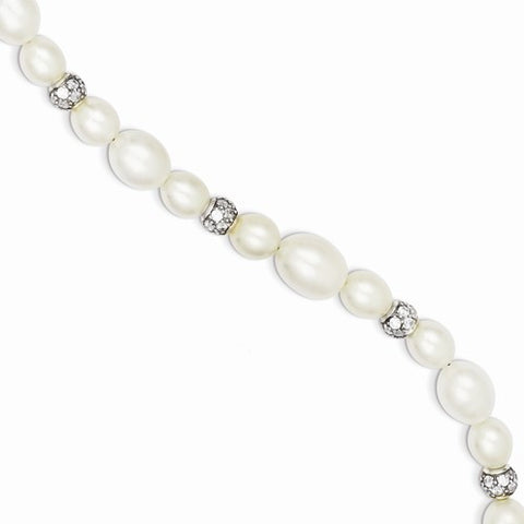 Sterling Silver Fresh Water Cultured Pearl and Cz Bead Bracelet