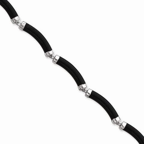 Sterling Silver Polished Black Agate Bracelet