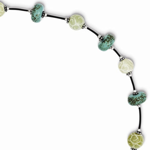 Sterling Silver Reconstructed Magnesite Leather Bracelet