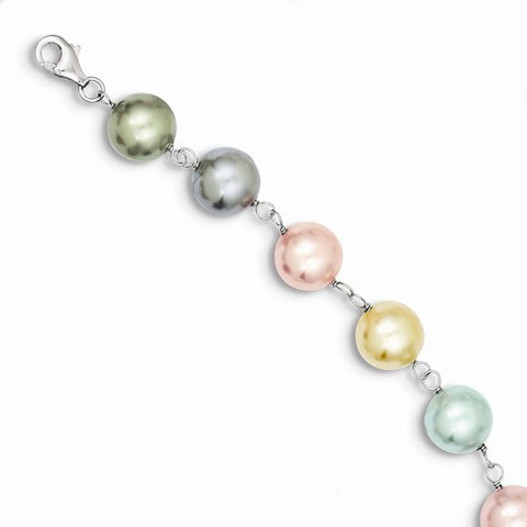 Sterling Silver and Multi-Colored Shell Pearl Bracelet