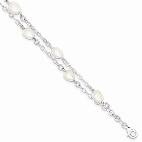 Sterling Silver Polished Fresh Water Pearl Bracelet