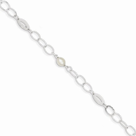 Sterling Silver Polished Fresh Water Pearl Bracelet