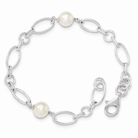 Sterling Silver Polished Freshwater Cultured Pearl Bracelet