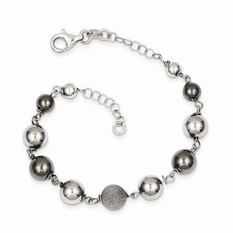 Sterling Silver Polished & Sat Beaded Bracelet