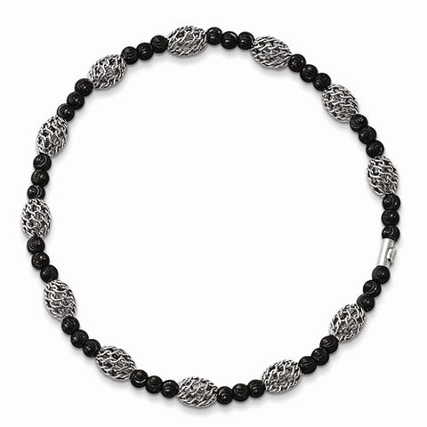 Sterling Silver Ruthenium Plated Diamond-Cut Beaded Stretch Bracelet