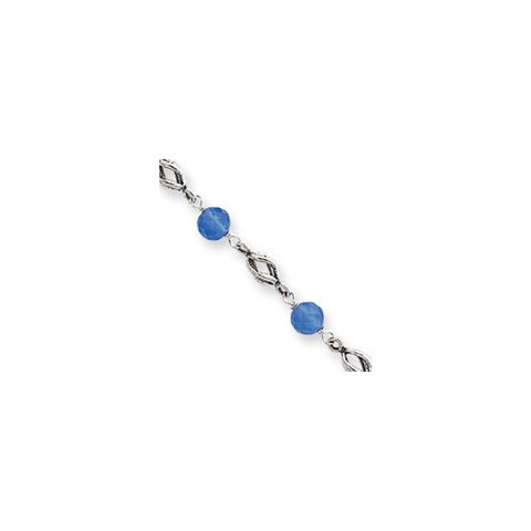 Sterling Silver Antiqued Blue Quartz Beaded Bracelet