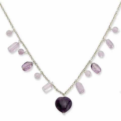 Sterling Silver Agate & Amethyst Heart Necklace