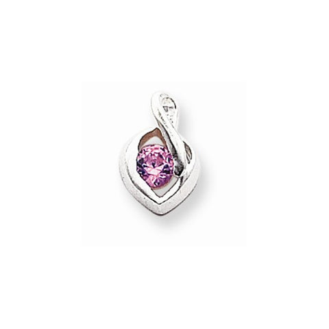 Sterling Silver Pink CZ Pendant on Chain