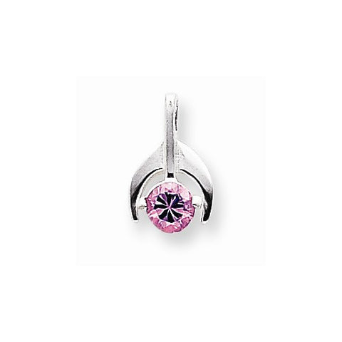 Sterling Silver Pink CZ Pendant on Chain