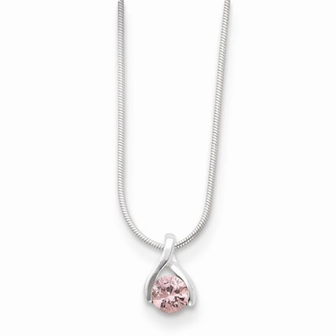 Sterling Silver Pink CZ Pendant On Necklace