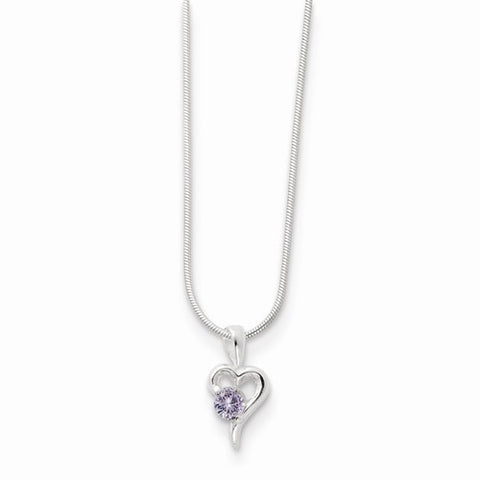 Sterling Silver Purple CZ Pendant On Necklace