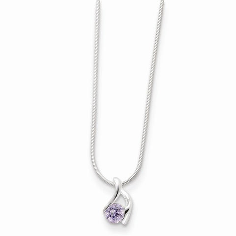 Sterling Silver Purple CZ Pendant on Chain