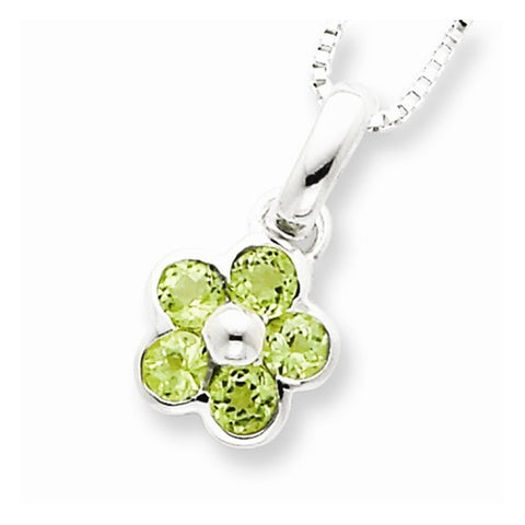 Sterling Silver Peridot Flower Pendant on Chain