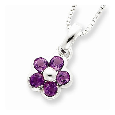 Sterling Silver Amethyst Flower Pendant on Chain