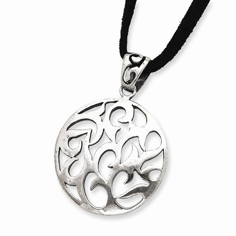 Sterling Silver Swirl Pendant Suede Cord Necklace