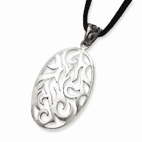 Sterling Silver Fancy Pendant '' Suede Cord Necklace