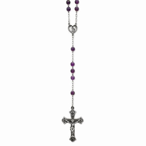 Sterling Silver Antiqued Amethyst Rosary Necklace