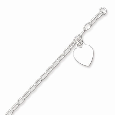 Sterling Silver Baby Bracelet with Dangling Flat Heart Bracelet