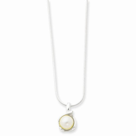 Sterling Silver Simulated Pearl Pendant On Snake Chain Pendant, 16 inch, Chains and Necklace