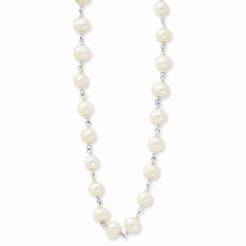 Sterling Silver Polished White Cultured Pearl Necklace