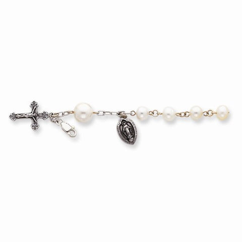 Sterling Silver Cultured Pearl Rosary Bracelet