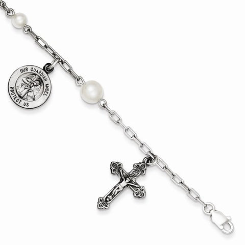 Sterling Silver Cultured Pearl Rosary Bracelet