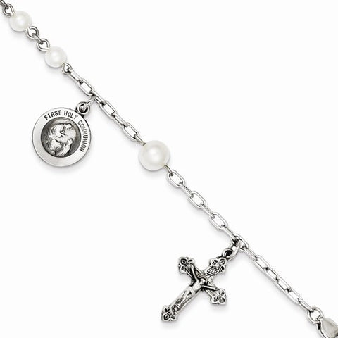 Sterling Silver Cultured Pearl Rosary Bracelet