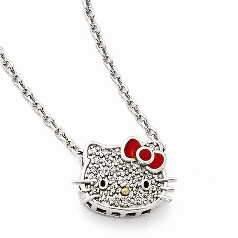 Sterling Silver Hello Kitty Diamond Collection Red Enamel Necklace