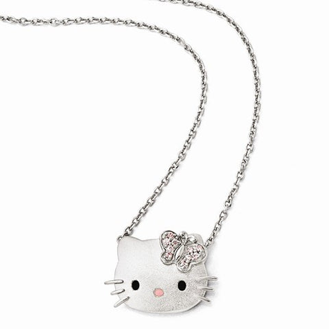 Sterling Silver Hello Kitty Pink Swarovski Elements Butterfly Necklace