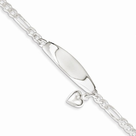 Sterling Silver Id with Heart Figaro Link Bracelet