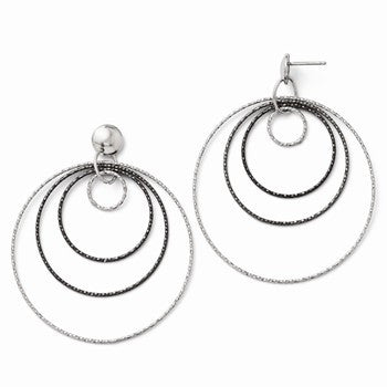 Sterling Silver & Ruthenium Plated Diamond-cut Post Hoop Earrings