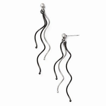 Sterling Silver & Ruthenium Plated Twisted Post Dangle Earrings