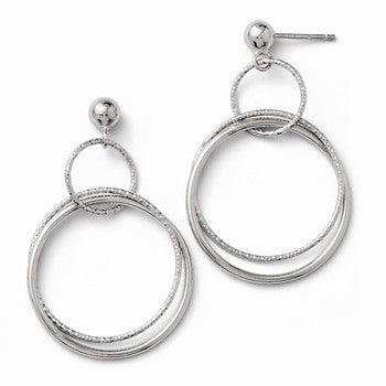 Sterling Silver Polished & Textured Post Dangle Hoop Earrings