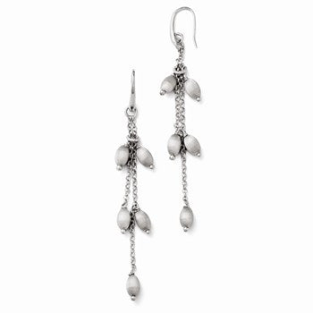 Sterling Silver Textured Beads Triple Str& Dangle Earrings