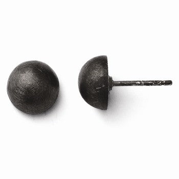 Sterling Silver Ruthenium Plated Scratch Finish button Earrings