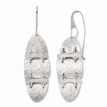 Sterling Silver Textured & Laser-cut Dangle Shepherd Hook Earrings