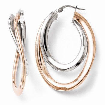 Sterling Silver Rose Gold-plated Double Oval Hoop Earrings