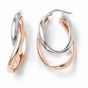 Sterling Silver Rose Gold-plated Double Oval Hoop Earrings