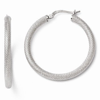 Sterling Silver Textured Hinged Hoop Earrings