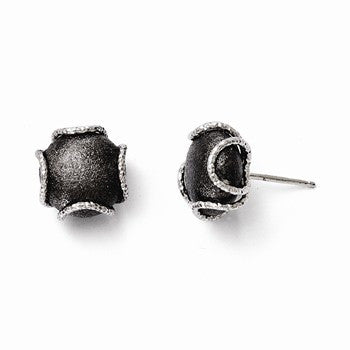 Sterling Silver Ruthenium-plated Textured Laser-cut Post Earrings