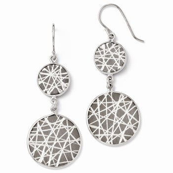 Sterling Silver Ruthenium-plated Laser Design Shepherd Hook Earrings