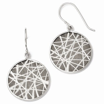 Sterling Silver Ruthenium-plated Laser Design Shepherd Hook Earrings