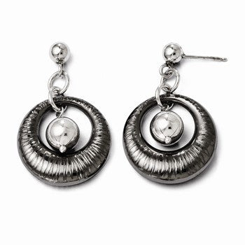 Sterling Silver Ruthenium-plated Polished Textured Dangle Earrings