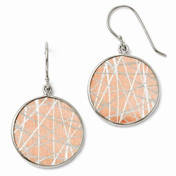 Sterling Silver Rose-plated Laser Design Shepherd Hook Earrings