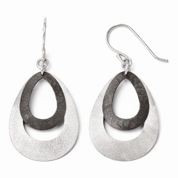 Sterling Silver Ruthenium-plated Polished & Scratch Finish Earrings